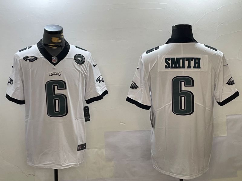 Men Philadelphia Eagles #6 Smith White Second generation 2024 Nike Limited NFL Jersey style 4